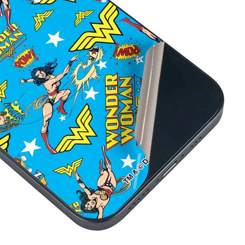 DC Comics Wonder Woman Action pose pattern iPhone 14 Plus Skin